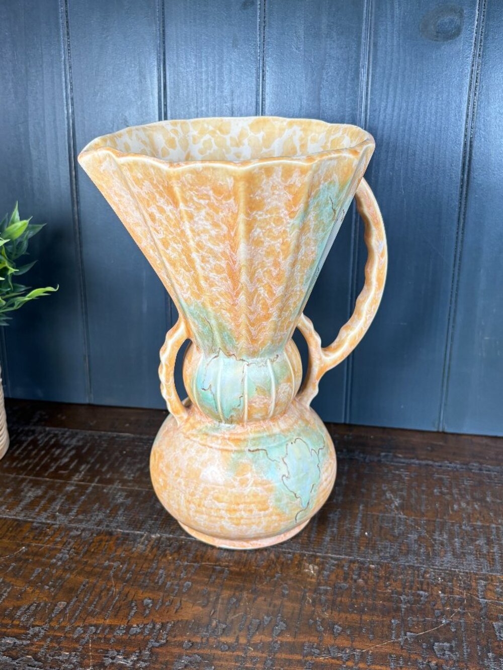 Antique Beswick Pottery Vase, Vintage Flower Jug Shape 394 in Green Orange